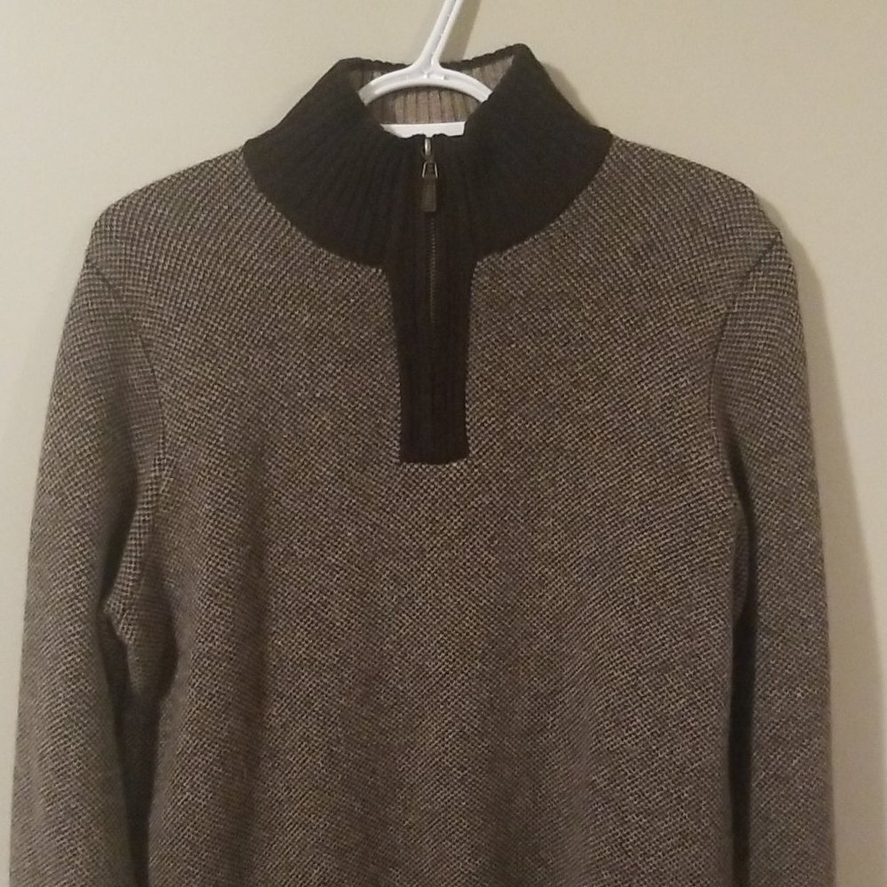 Pronto Uomo 100% Wool 1/4 Zip Sweater Brown/Tan Medium